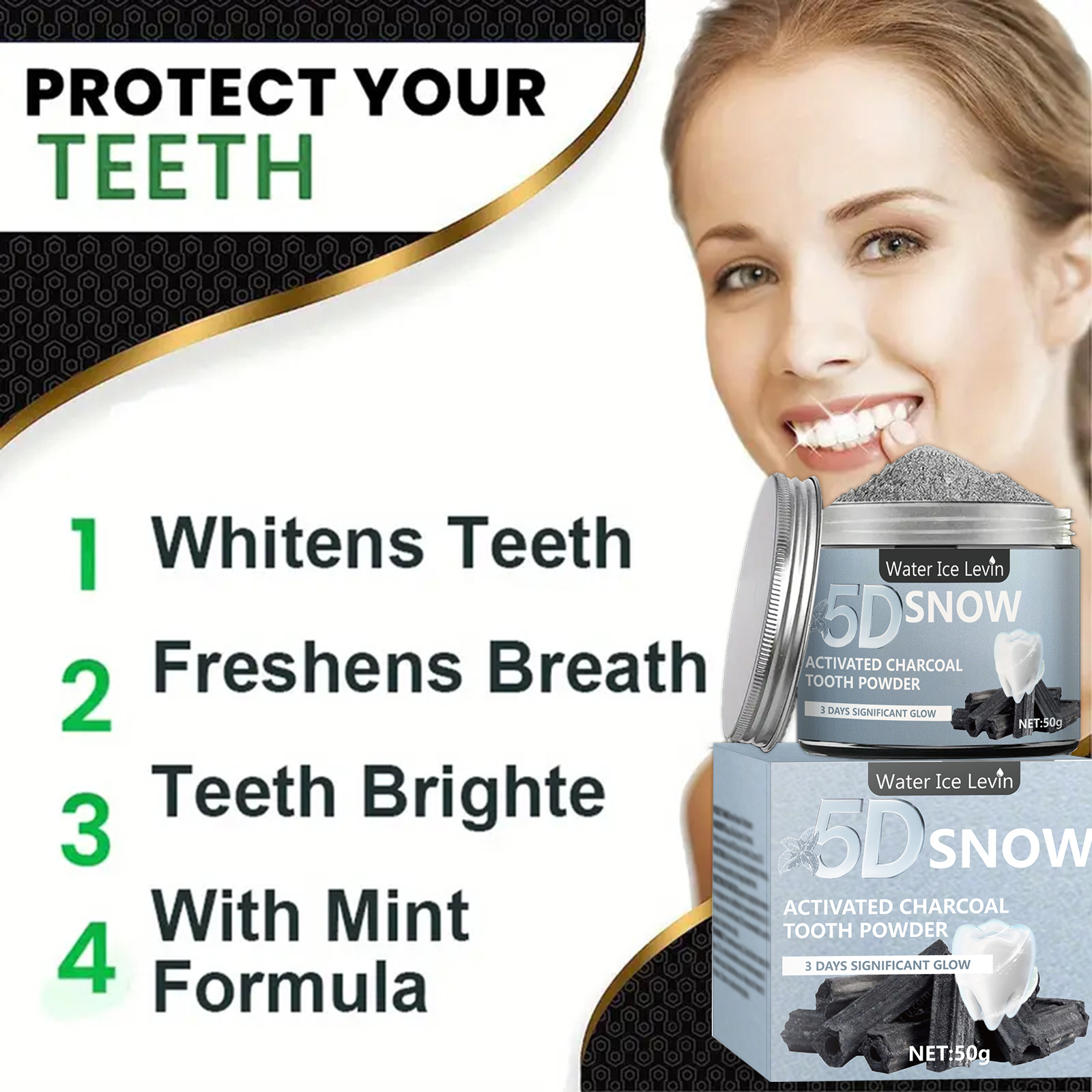 Water Ice Levin 5D Snow Activa - Activated Charcoal Powder reseña y precio